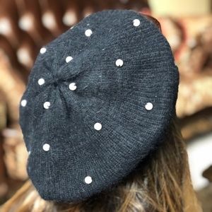 Black beret/hat with pearls